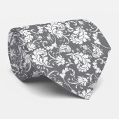 Grey Gray Floral Pattern Custom Necktie ネクタイ (ロール)
