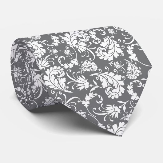 Grey Gray Floral Pattern Custom Necktie ネクタイ (ロール)