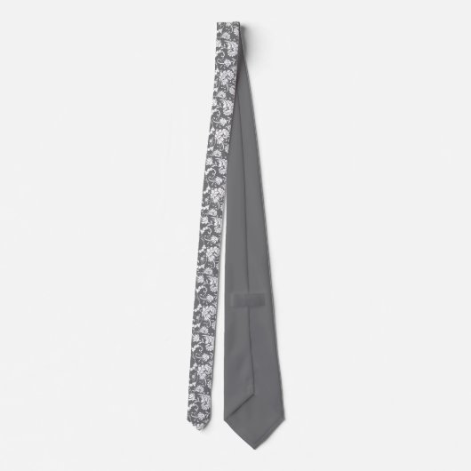 Grey Gray Floral Pattern Custom Necktie ネクタイ (裏面)