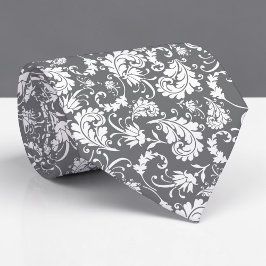 Grey Gray Floral Pattern Custom Necktie ネクタイ