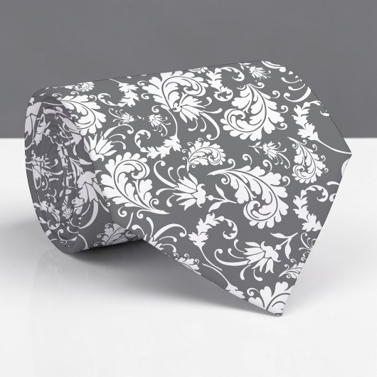 Grey Gray Floral Pattern Custom Necktie ネクタイ