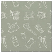 Grey Green Sewing Themed Pattern ファブリック (クローズアップ)
