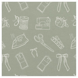 Grey Green Sewing Themed Pattern ファブリック
