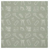 Grey Green Sewing Themed Pattern ファブリック (見本)