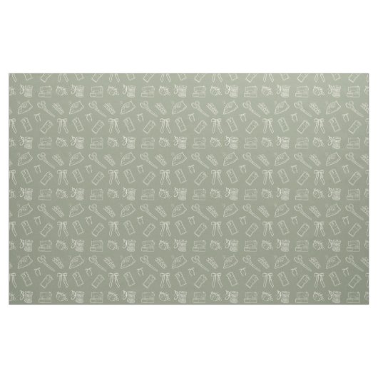 Grey Green Sewing Themed Pattern ファブリック (ファットクウォーター)