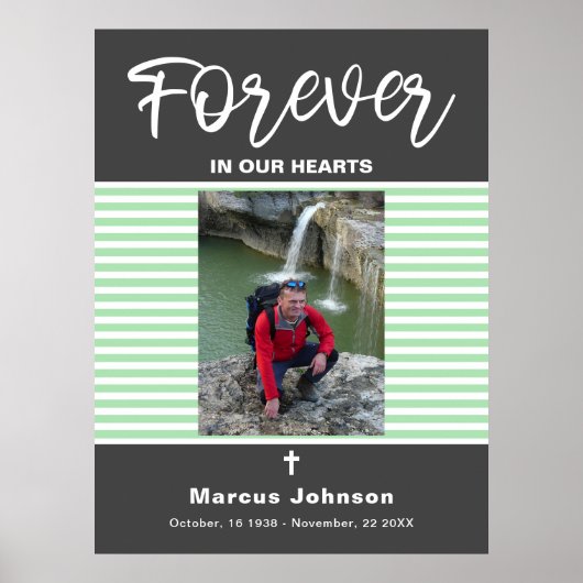 Grey Green Stripes Forever in our hearts Funeral  ポスター (正面)