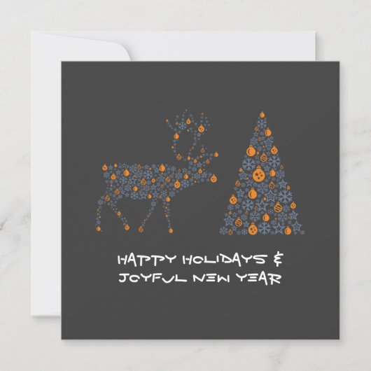 Grey greeting card HAPPY HOLIDAYS JOYFUL NEW YEAR シーズンカード (正面)