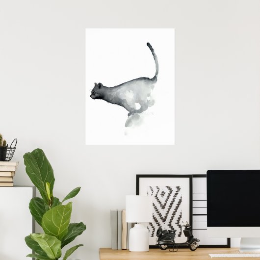 Grey grumpy cat white poster cats ポスター (ホームオフィス)