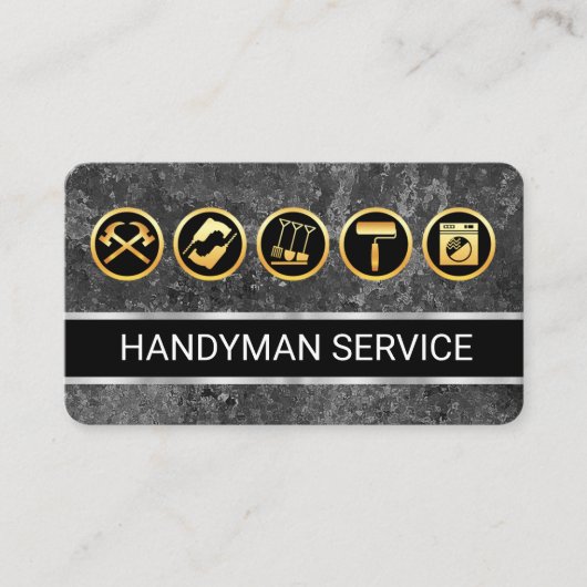 Grey Grunge Wall Gold Handyman Tools 名刺 (正面)