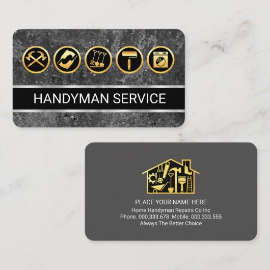 Grey Grunge Wall Gold Handyman Tools 名刺 (正面/裏面)
