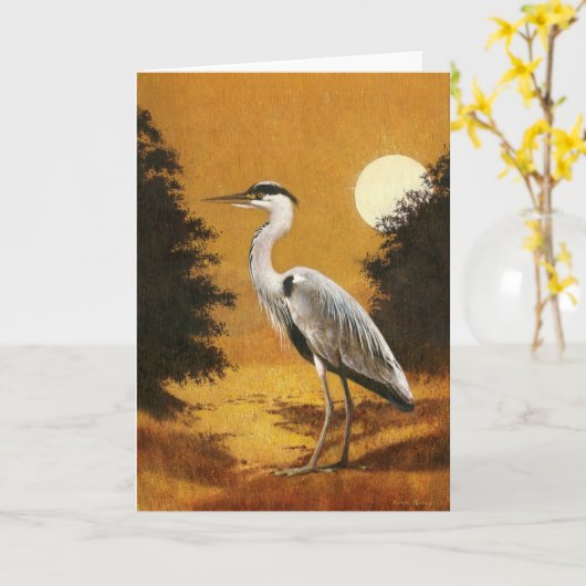 Grey Heron Greetings Card カード (黄色い花)