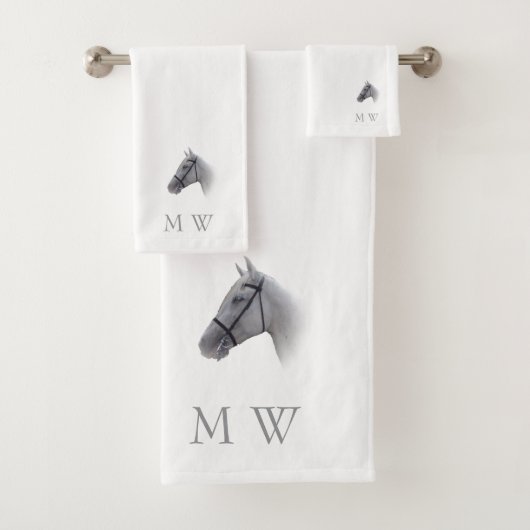 Grey Horse Design Monogrammed バスタオルセット (インサイチュ)