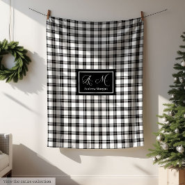 Grey Hues Rustic Black White Plaid Blanket for Him フリースブランケット