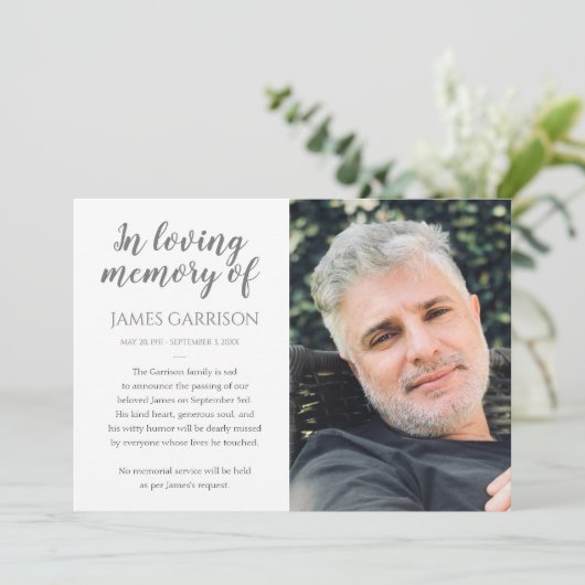 Grey In Loving Memory写真の死の発表 招待状 (スタンド正面)