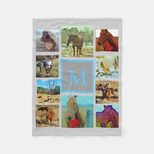 Grey Instagramあなたの写真をコラージュカスタムモノグラム フリースブランケット (正面)