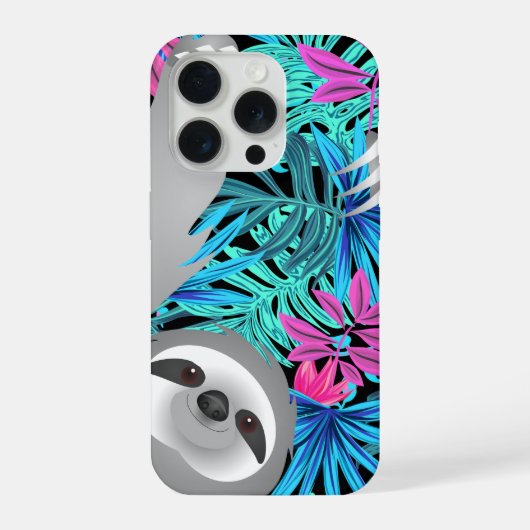 Grey Jungle Sloth in Colorful Jungle Phone Case iPhoneケース (裏面)