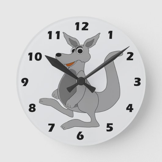 Grey Kangaroo Design ラウンド壁時計 (正面)