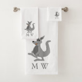 Grey Kangaroo Design Monogrammed バスタオルセット (インサイチュ)