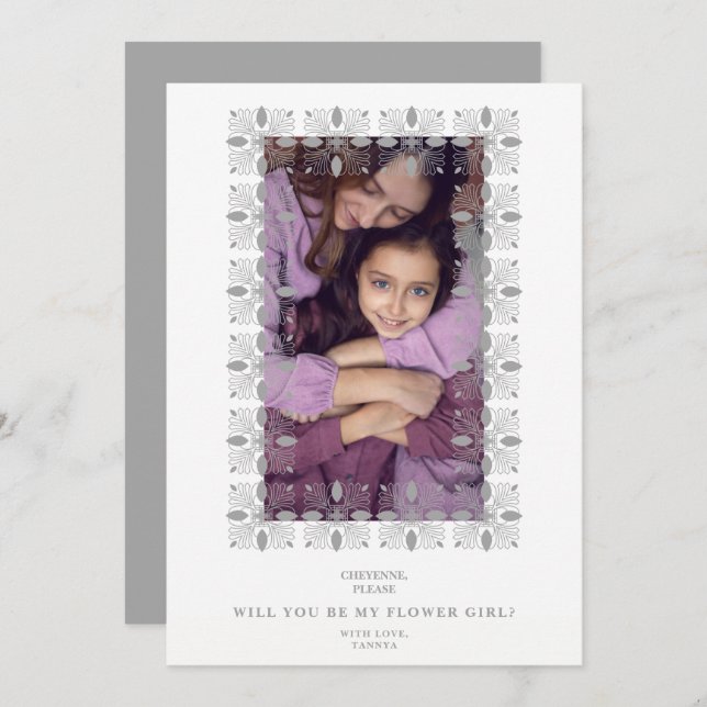 Grey Lace Effect Chic Frame Flower Girl Bridesmaid (正面/裏面)