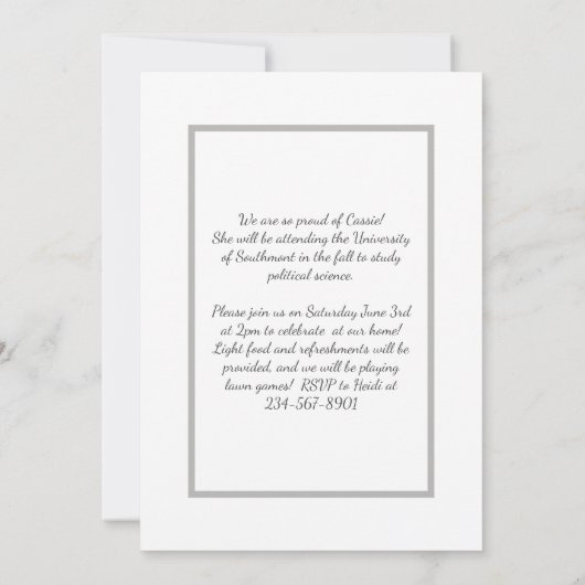 Grey Leaves Photo Graduation Announcement 招待状 (裏面)