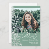 Grey Leaves Photo Graduation Announcement 招待状 (正面/裏面)