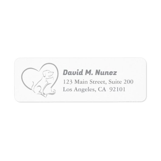 Grey Line Art Cat And Dog with Personalized Name ラベル (正面)