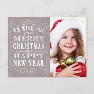 Grey Merry Christmas, Happy New Year Photo シーズンポストカード