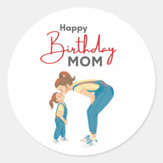 Grey Minimalist “Happy Birthday Mom” Graphic ラウンドシール