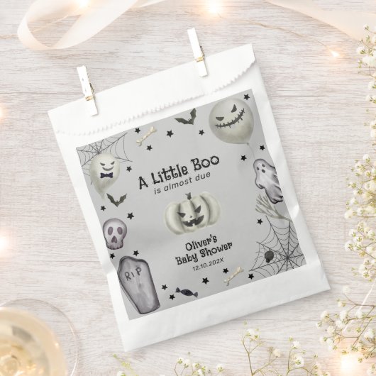 Grey Modern Little Boo Ghost Boy Baby Shower フェイバーバッグ (クリップ留めされた状態)