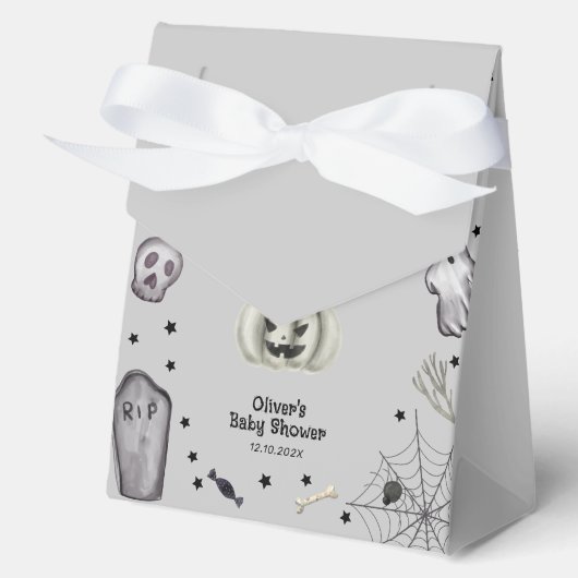 Grey Modern Little Boo Ghost Boy Baby Shower  フェイバーボックス (正面)