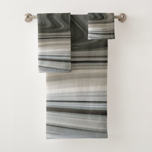 Grey Monotone Artistic Acrylic Pour Abstract バスタオルセット (インサイチュ)