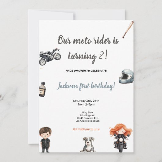 GREY MOTO RIDERS BIRTHDAY PARTY INVITATION 招待状 (正面)