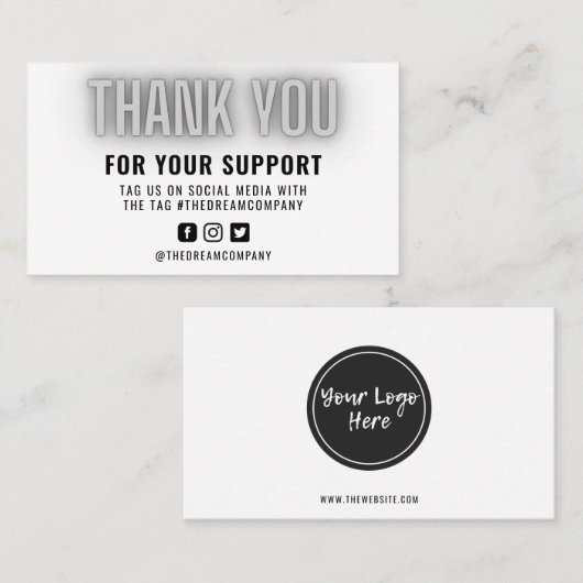 Grey Neon モダン Thank You Logo Media Insert 名刺 (正面/裏面)