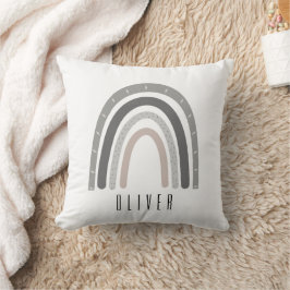 Grey/Neutral Boho Rainbow Monogram Pillow  クッション