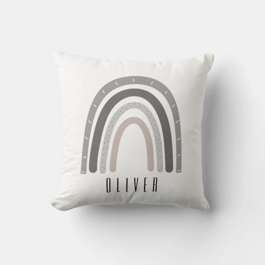 Grey/Neutral Boho Rainbow Monogram Pillow  クッション (正面)