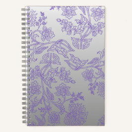 Grey Notebook with Purple Floral Front and Back ノートブック