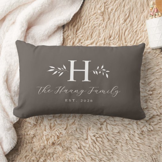 Grey Personalized Family Name Monogram Pillow ランバークッション (ブランケット)