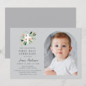 Grey photo arch first holy communion invitation 招待状 (正面/裏面)