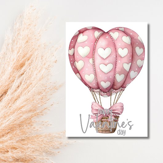 Grey pink heart balloon Happy Valentines Day シーズンカード