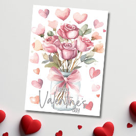 Grey pink rose jar Happy Valentines Day シーズンカード