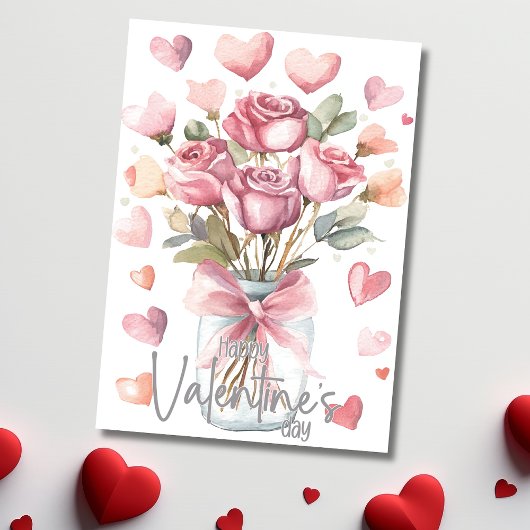 Grey pink rose jar Happy Valentines Day シーズンカード