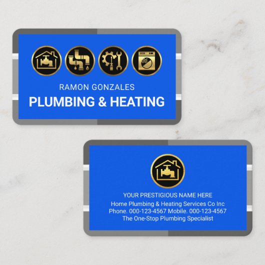 Grey Plumbing Pipe Frame Gold Handyman Tools 名刺 (正面/裏面)