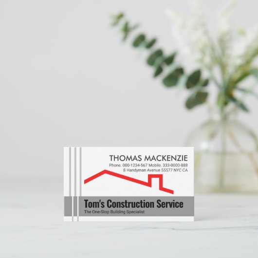 Grey Re-bar Lines Concrete Layer Red Roof 名刺 (スタンド正面)