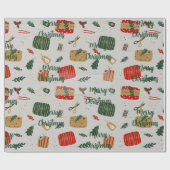 Grey Red and Golden Cute Illustrated Christmas ラッピングペーパー (フラット)