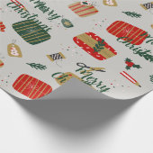 Grey Red and Golden Cute Illustrated Christmas ラッピングペーパー (角)
