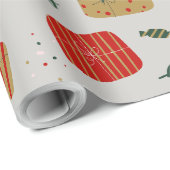 Grey Red and Golden Cute Illustrated Christmas ラッピングペーパー (ロールコーナー)