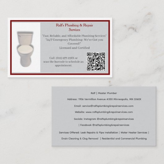 Grey Red  Plumber Toilet  名刺 (正面/裏面)