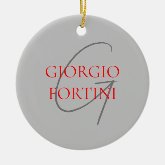 Grey Red Your Name Initial Monogram Modern セラミックオーナメント (正面)