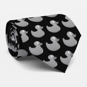 Grey Rubber Ducks on Black Background ネクタイ