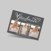 Grey Script 3 Photo Graduation Announcement 招待状